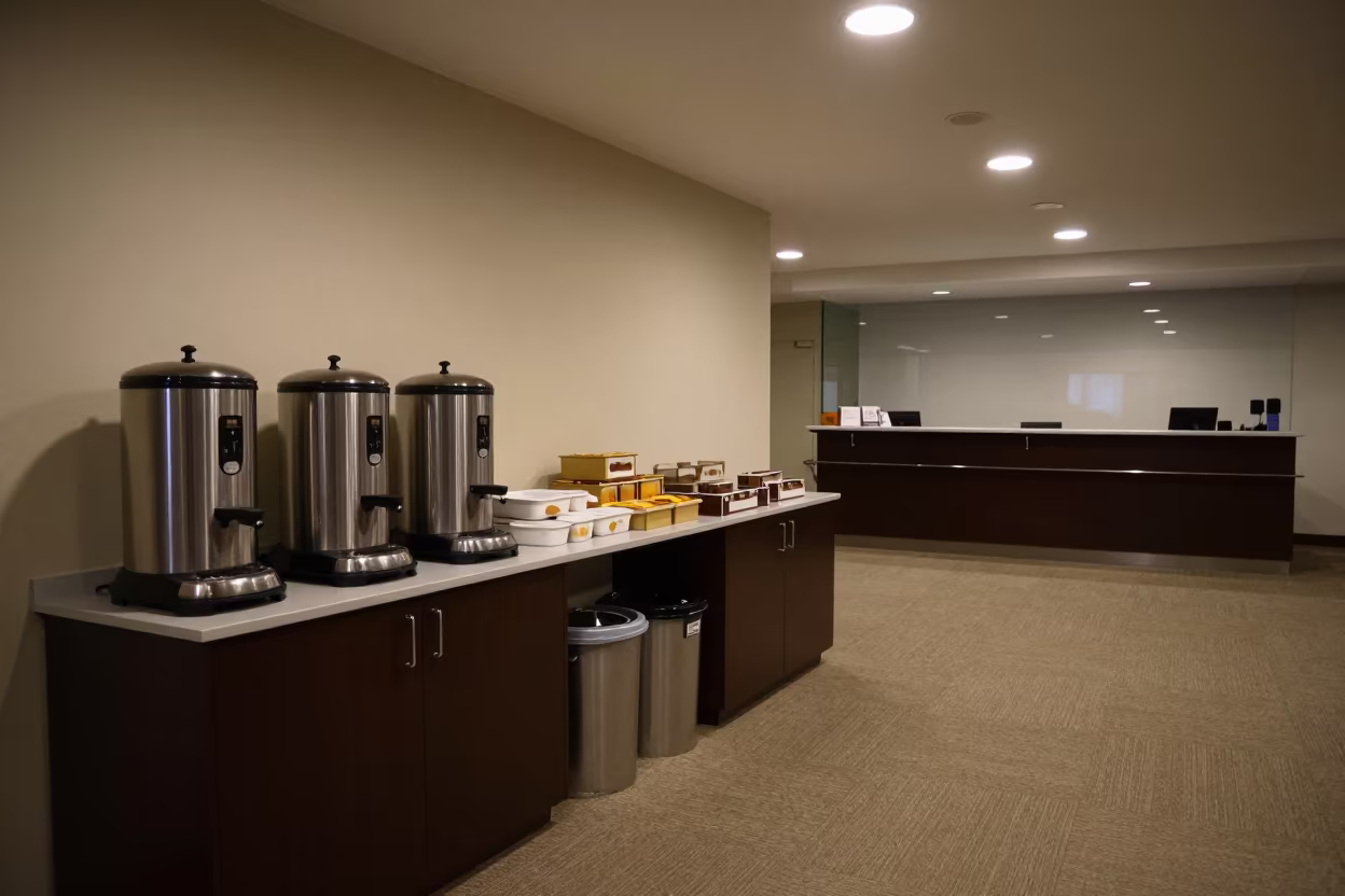 Night Office Lounge Coffee Station Udaipur in at an office reception desk near Udaipur