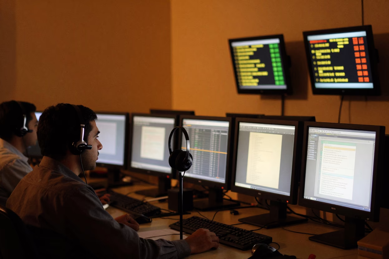 Night Operations Center Monitor Glow Muttrah in in an operations center under monitor glow in Muttrah
