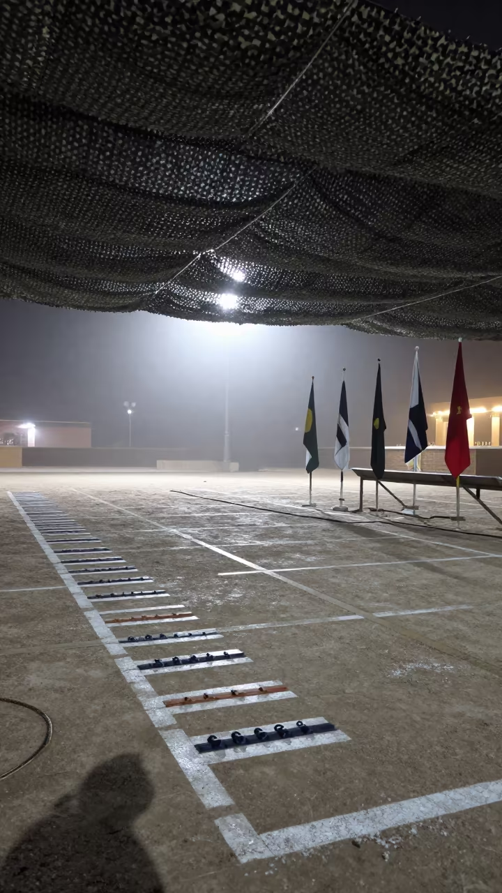Night Parade Ground Under Camouflage Net in Sanaa in beneath a camouflage net shelter in Sanaa