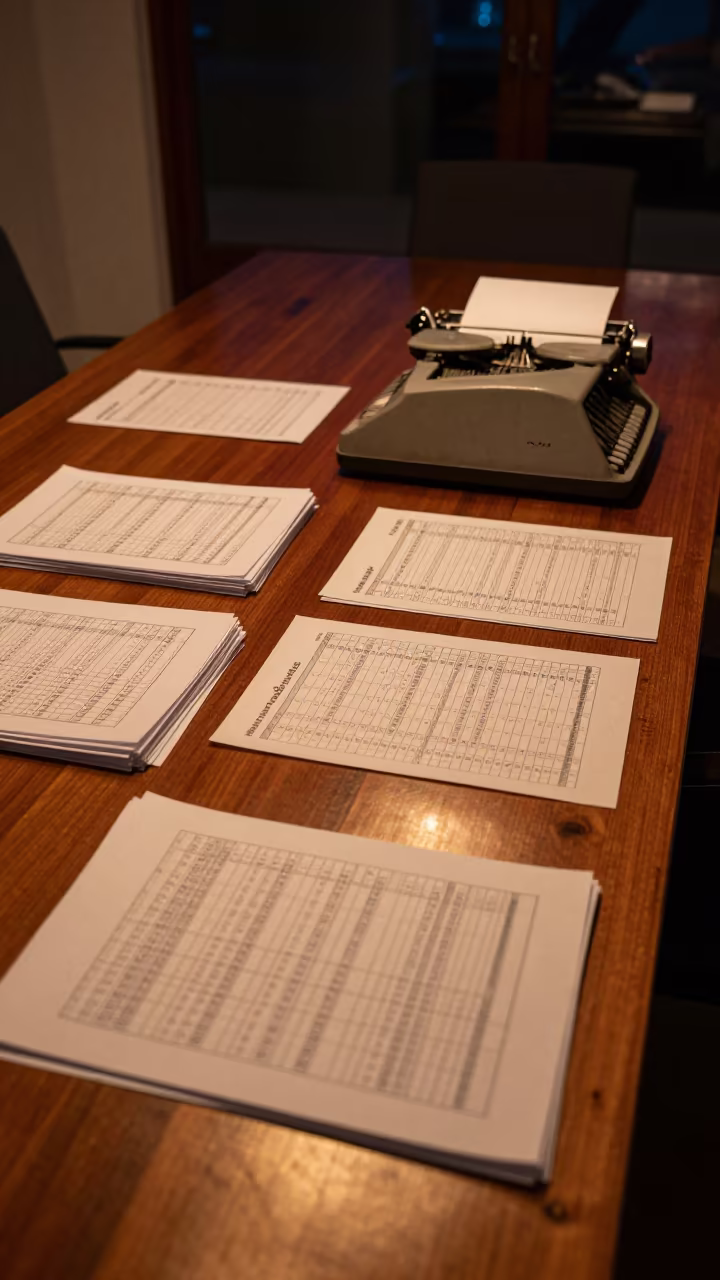 Night payroll spreadsheets firelight Soweto boardroom in at a boardroom table before a meeting in Soweto