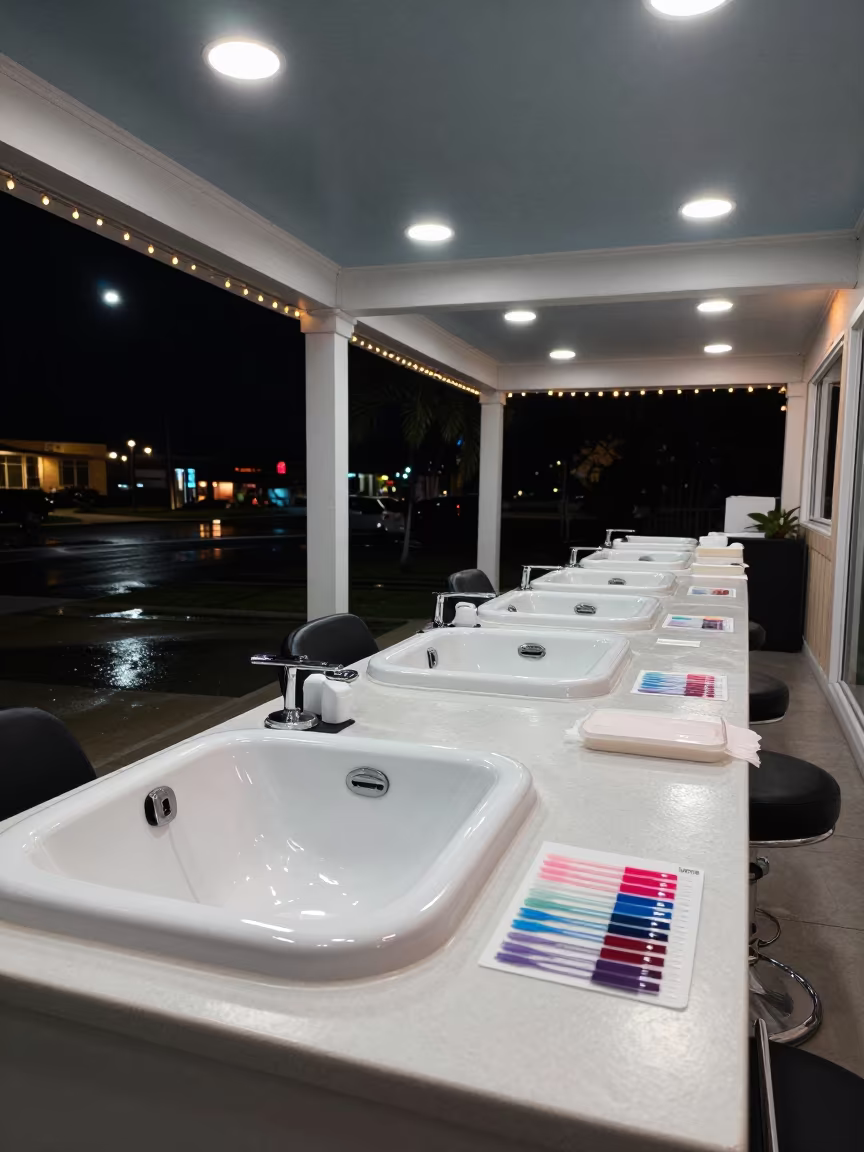 Night Pedicure Station With Polish Swatches in inside a salon row near Panama City