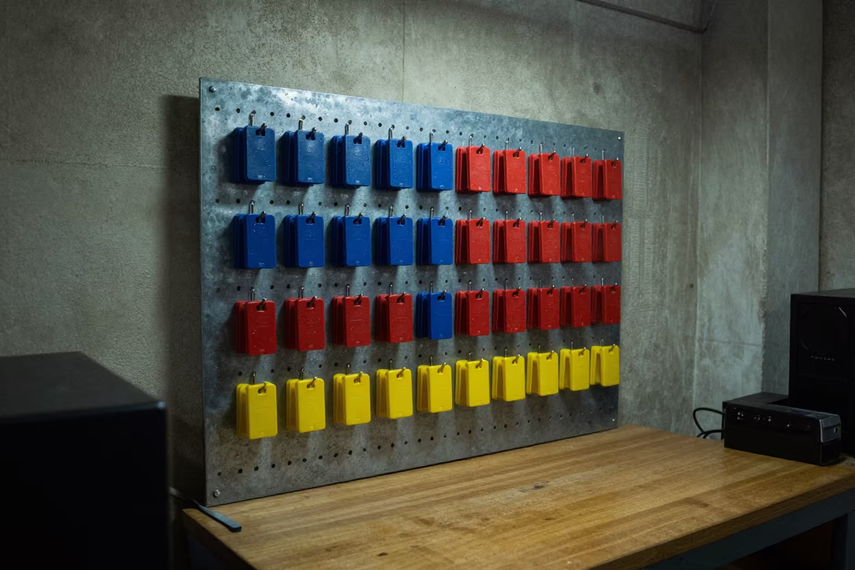 Night Pegboard Office Keys Nasiriyah Monsoon in on a wooden workbench near Nasiriyah