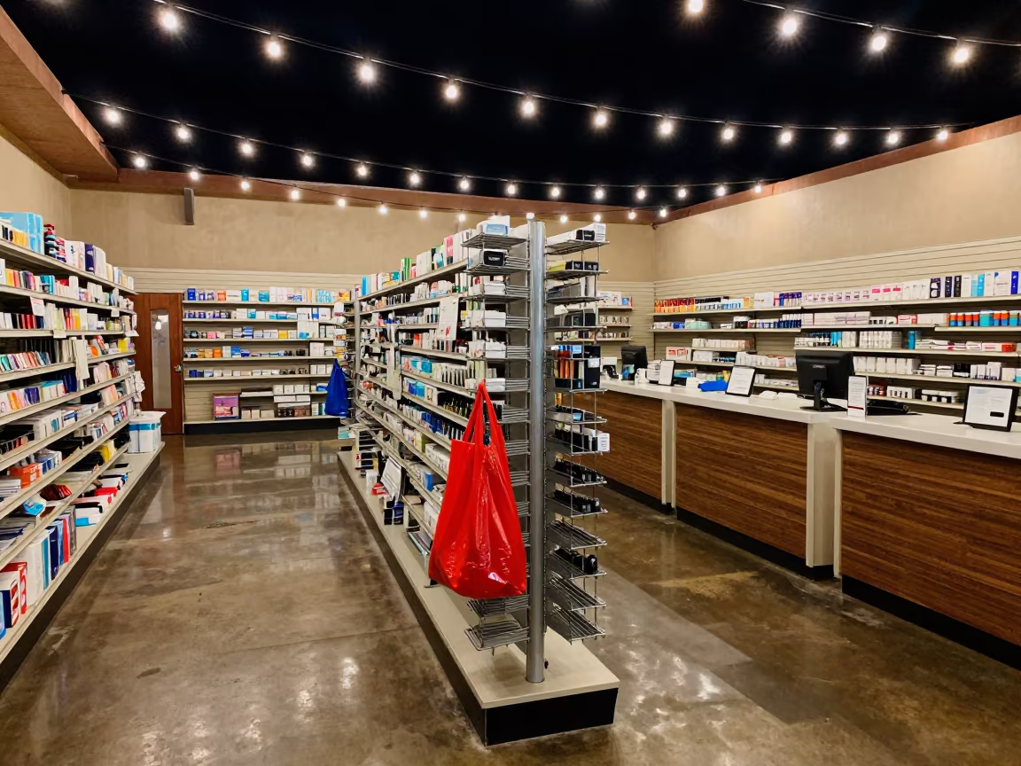 Night Pharmacy Rack in Houston Store in along a front-of-store display run in Houston