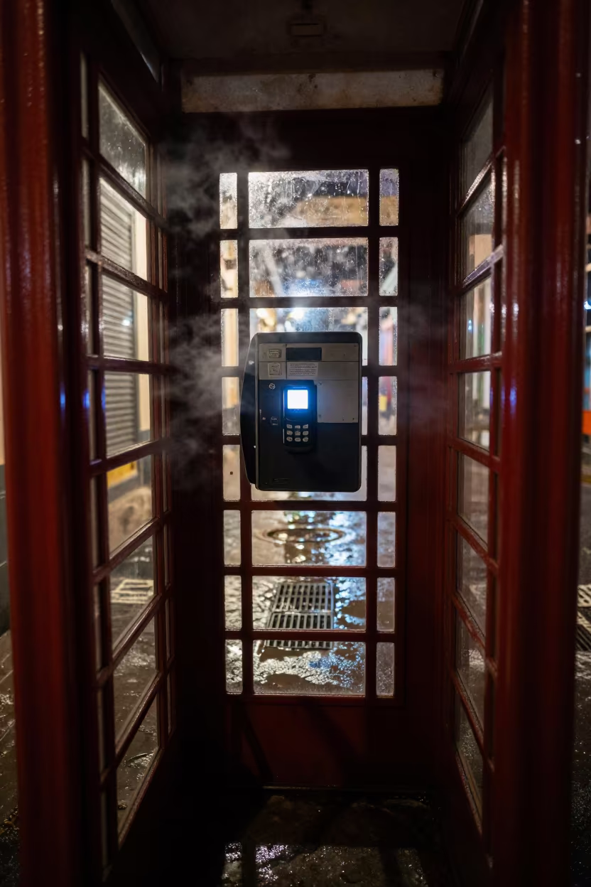 Night Phone Booth Interior Rim Light Zanzibar in along a shuttered arcade in Zanzibar