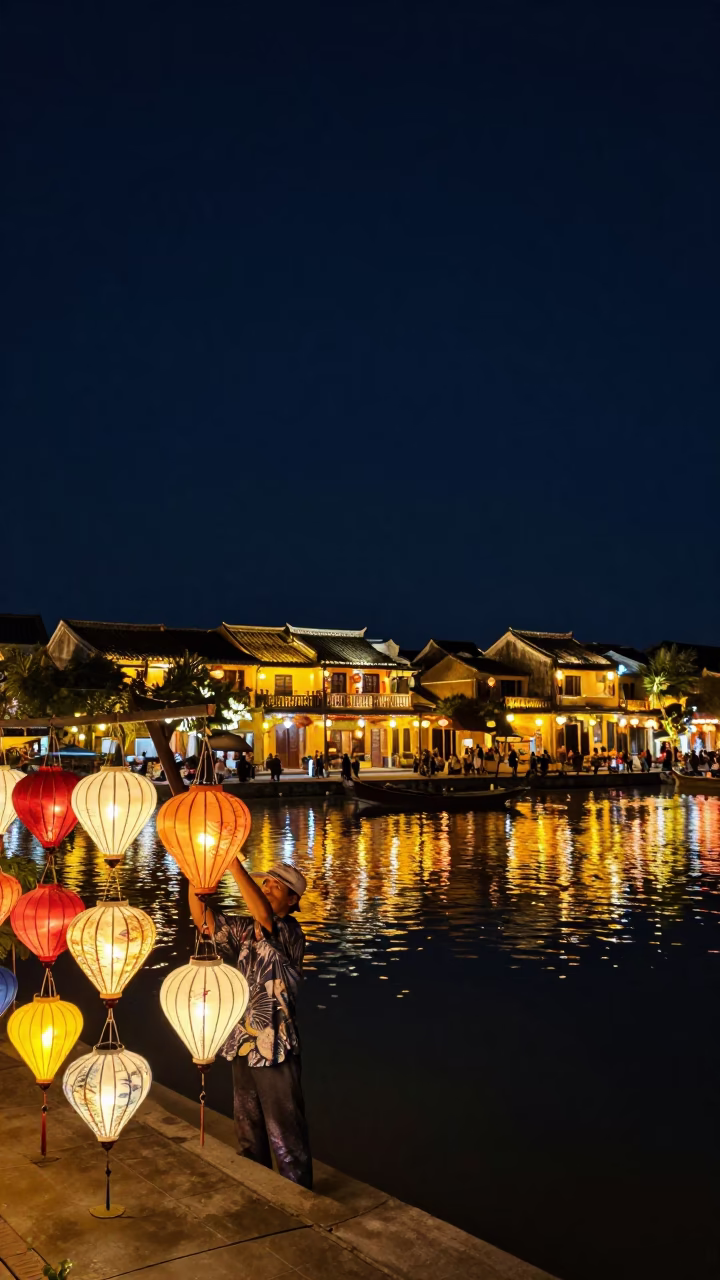 Night Photography in Hoi An at The Deepest Night Sky Light in in Hoi An, Vietnam