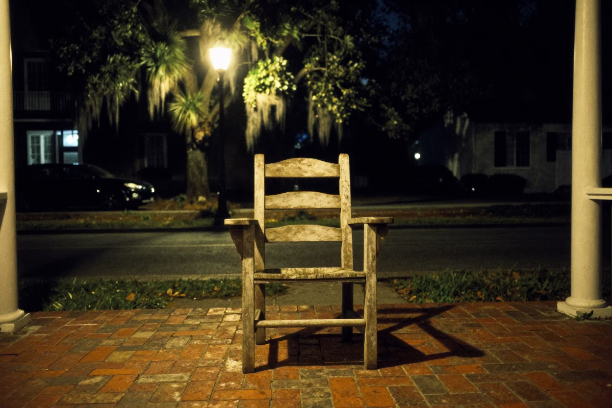 Night Porch in Charleston at Late At Night Light in in Charleston, South Carolina, United States