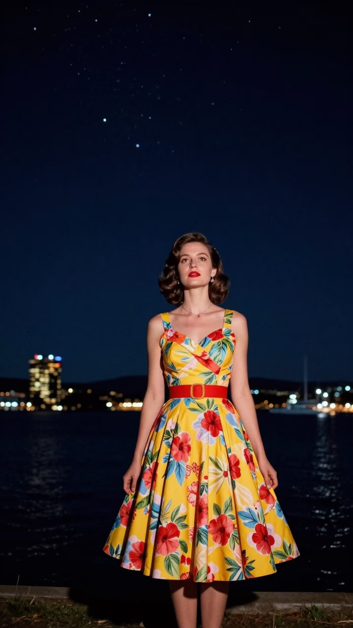 Night Portrait at The Deepest Night Sky Light in Hobart in in Hobart, Tasmania, Australia