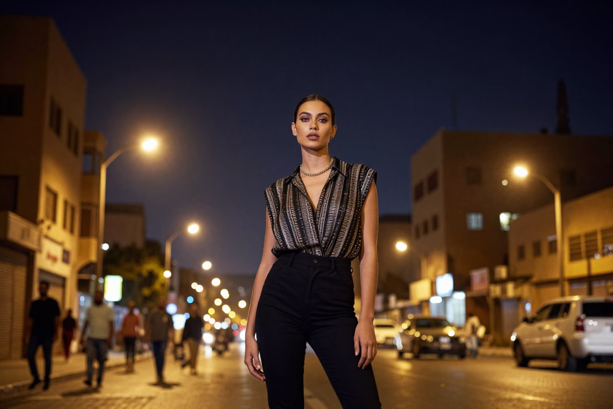 Night Portrait in Cairo at The Deepest Night Sky Light in in Cairo, Egypt