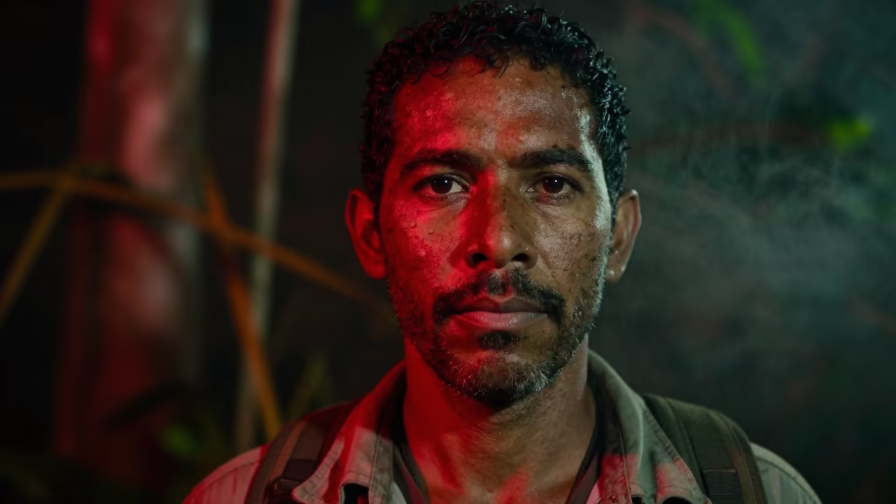 Night Portrait of Jungle Guide in Havana Neon in in Miramar, Havana