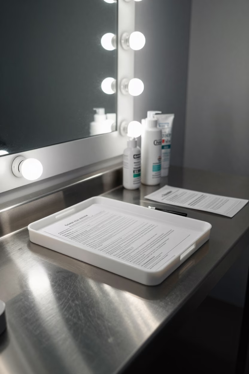 Night Prep Skincare Consent Form Holder in inside a skincare treatment room in Okara