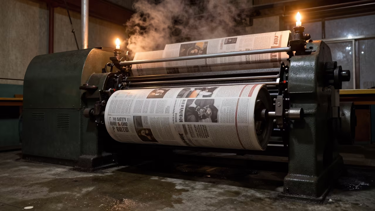Night Printing Press Rolling Paper at Erzurum Dock in at a loading dock near Erzurum
