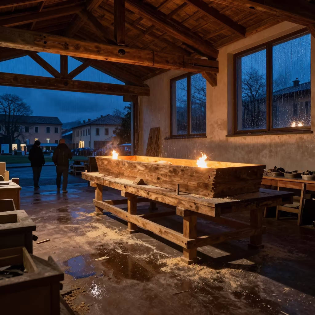 Night Processional Float Workshop Vicenza Winter in in a ceremonial hall near Vicenza
