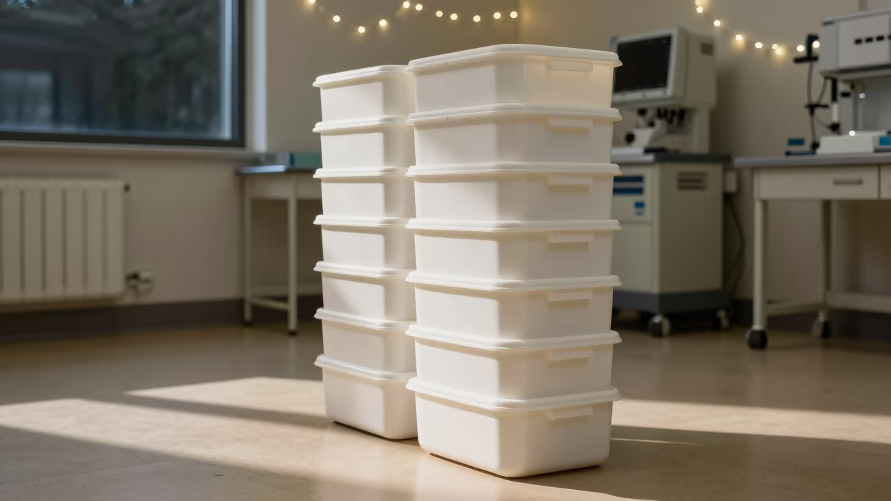 Night Radiology Biopsy Bin with String Lights in inside a radiology imaging room in Łódź
