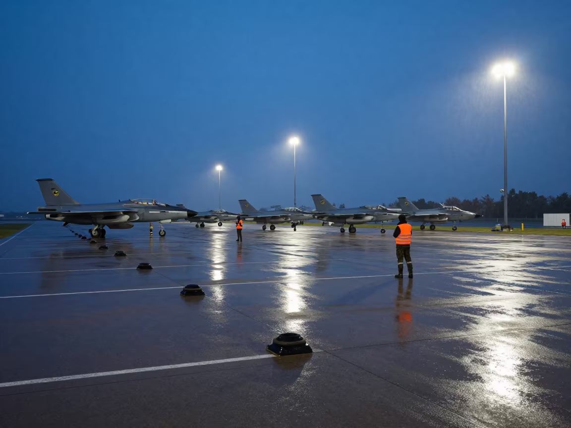 Night Rain Chocks and Vests on Airbase Flight Line in beside a convoy halt on open ground near Mansoura