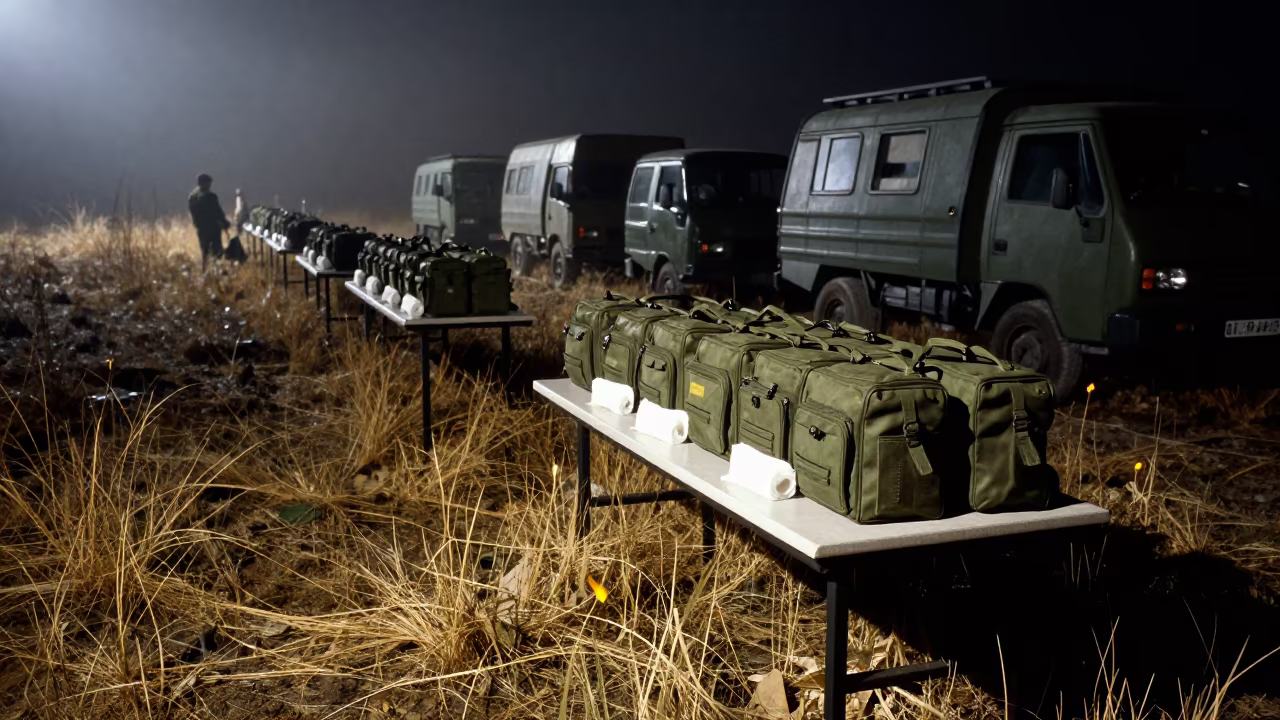 Night Restock Table Georgia Military Supplies in beside a convoy halt on open ground in Georgia