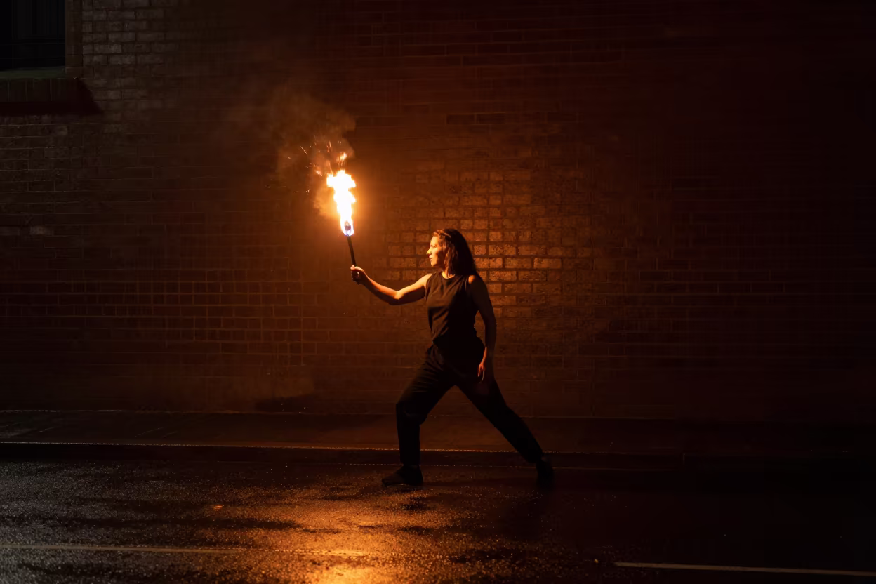 Night Ritual Fire Dance Brisbane Street Corner in at a street corner busking spot in Brisbane