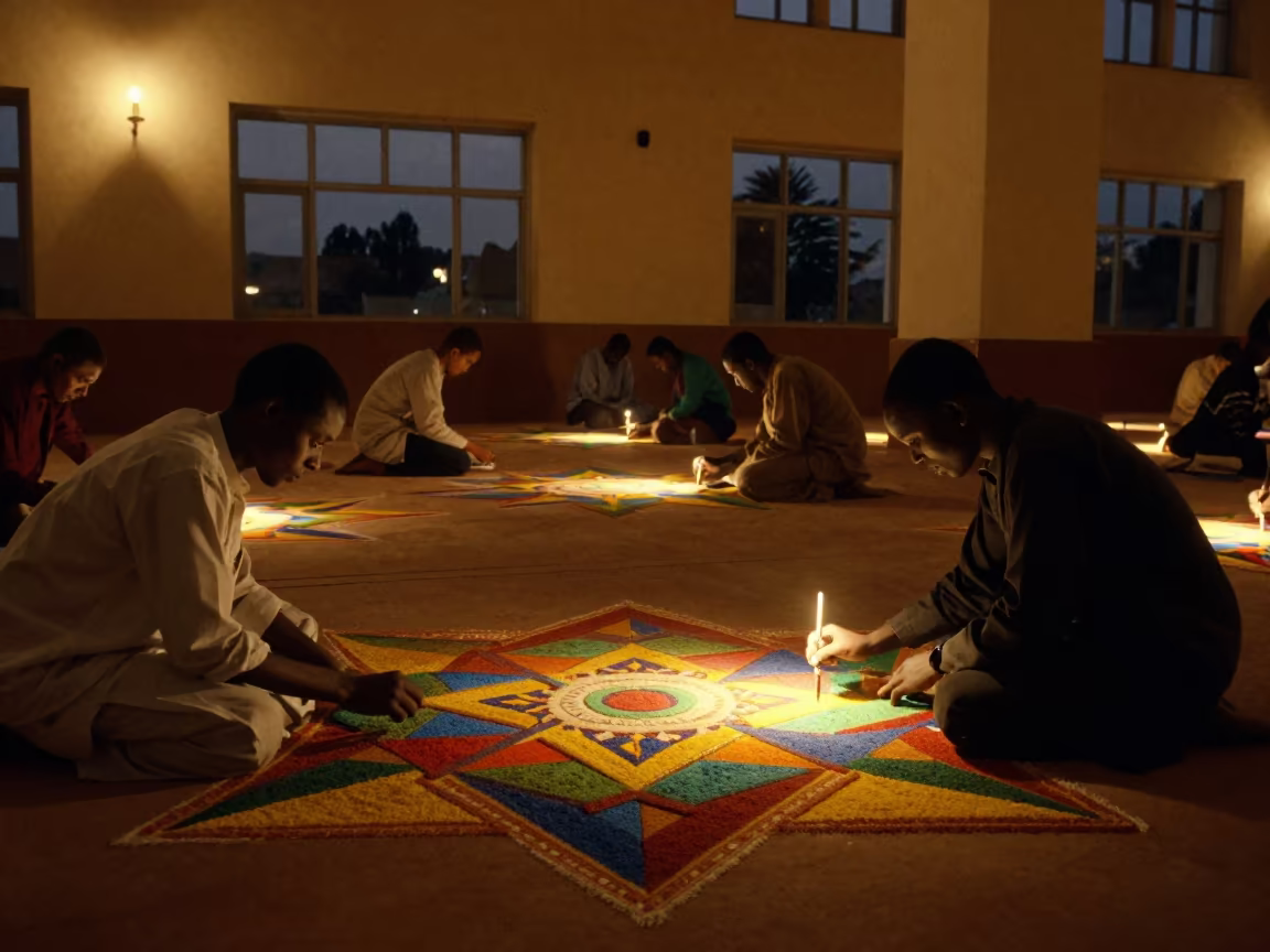 Night sand mandala creation Abuja prayer hall in in a prayer hall in Abuja