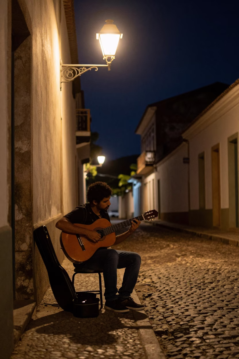 Night Scene at Midnight Light in Salvador in in Salvador, Brazil