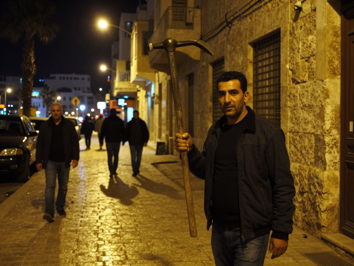 Night Scene in Alexandria Egypt with Crowbar and Urban Street Life in in Alexandria, Egypt