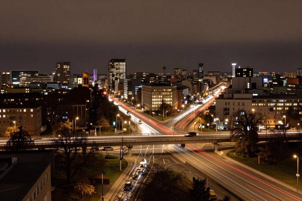 Night Scene in Berlin at As City Lights Begin To Glow in in Berlin, Germany