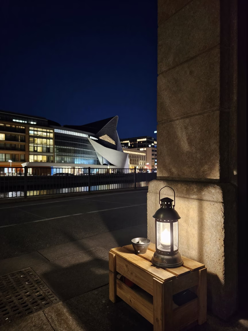 Night Scene in Bilbao at The Deepest Night Sky Light in in Bilbao, Spain