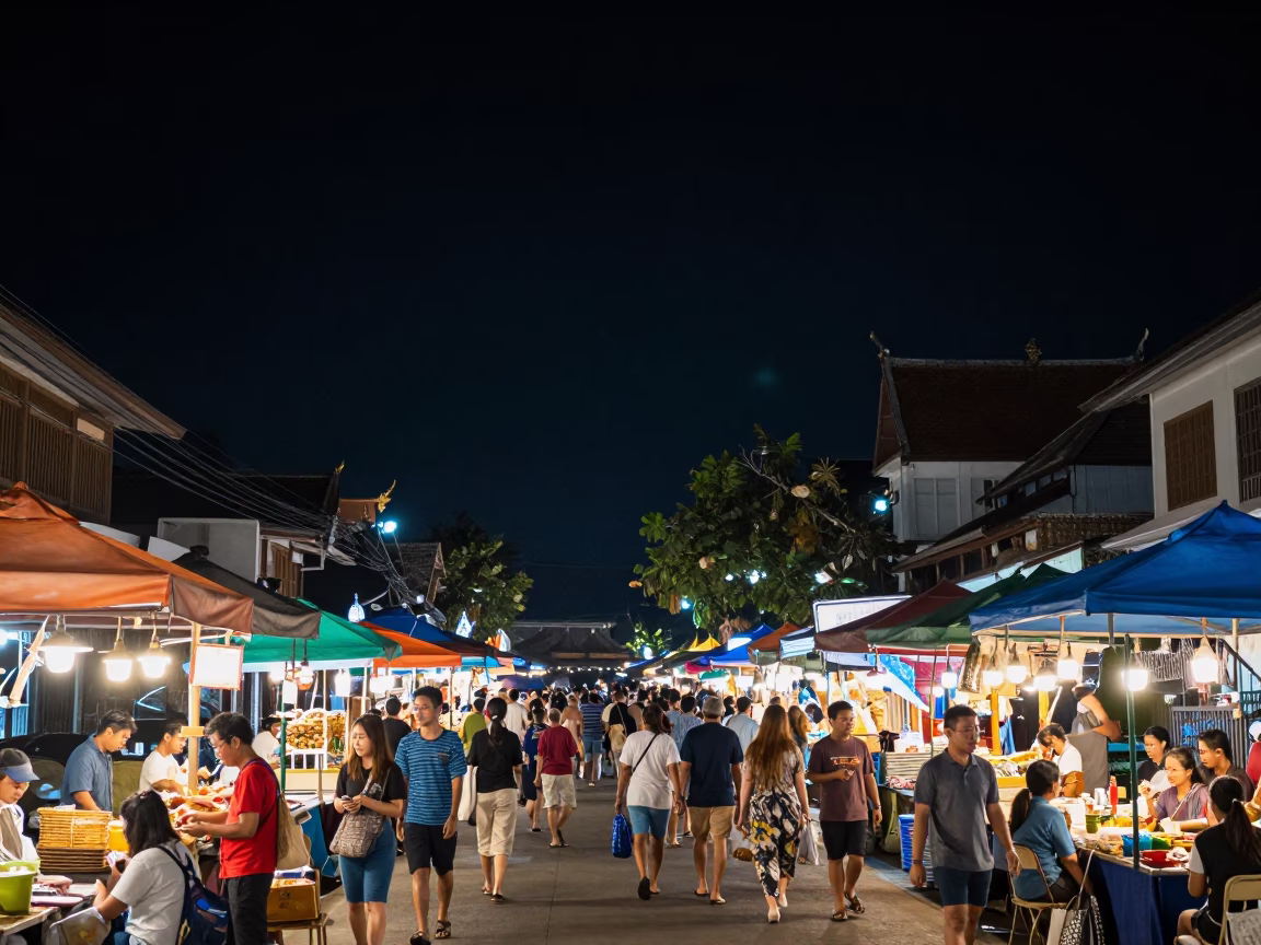 Night Scene in Chiang Mai at The Deepest Night Sky Light in in Chiang Mai, Thailand