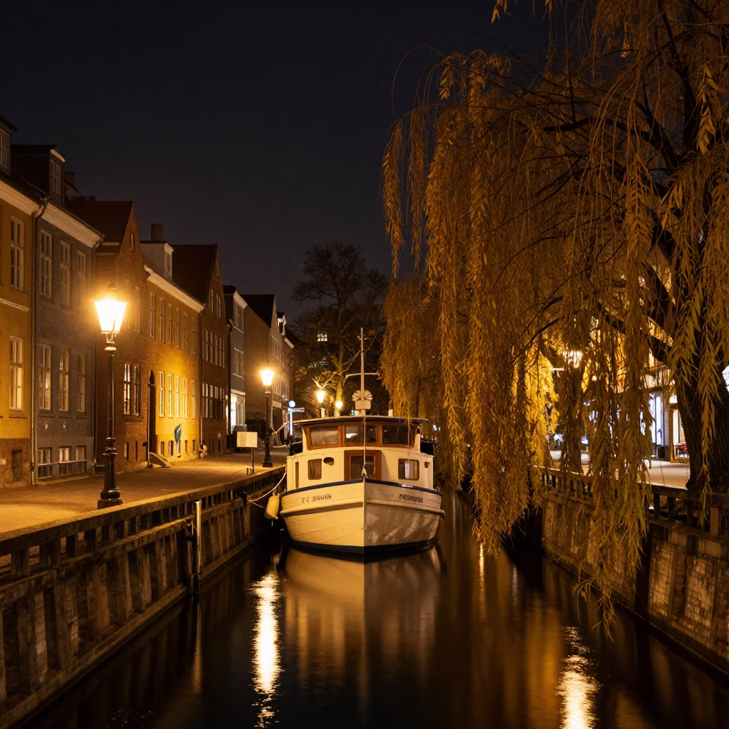 Night Scene in Copenhagen at Deep In The Night Light in in Copenhagen, Denmark