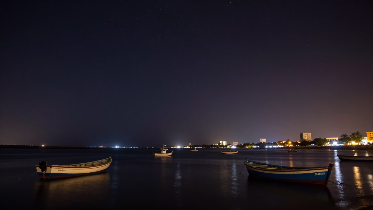 Night Scene in Dakar at The Deepest Night Sky Light in in Dakar, Senegal