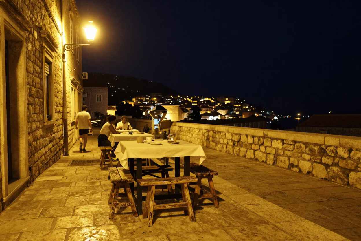 Night Scene in Dubrovnik at Deep In The Night Light in in Dubrovnik, Croatia