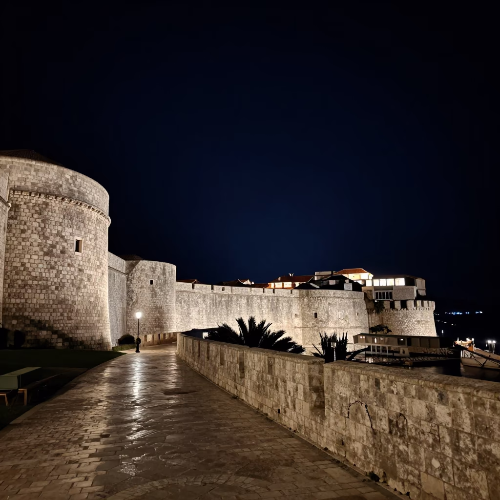 Night Scene in Dubrovnik at The Deepest Night Sky Light in in Dubrovnik, Croatia
