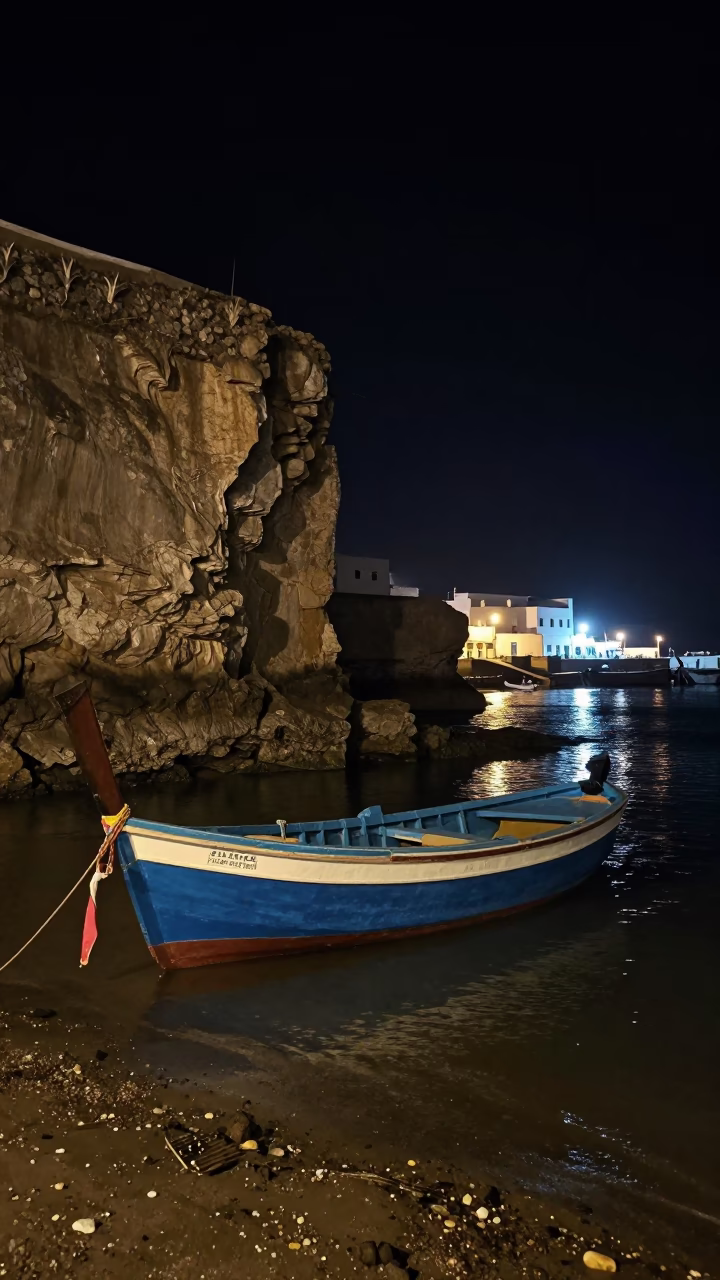 Night Scene in Essaouira at Deep In The Night Light in in Essaouira, Morocco