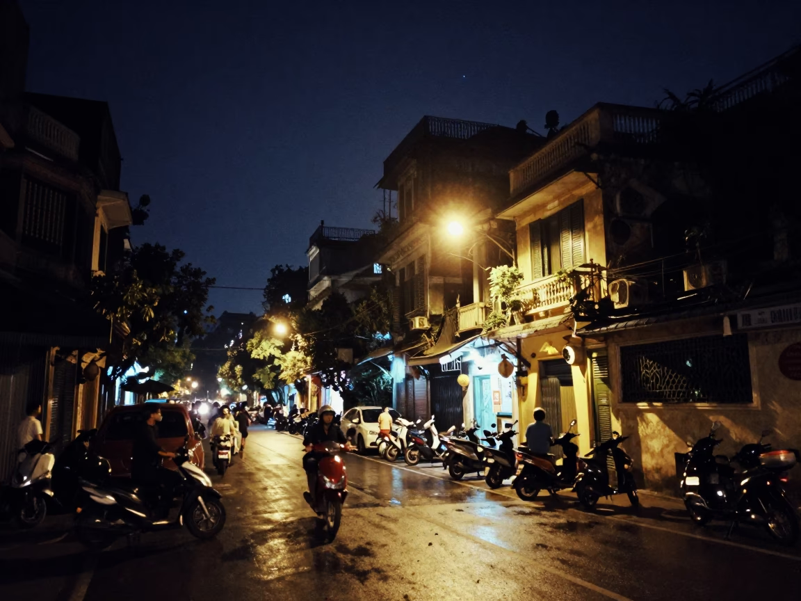 Night Scene in Hanoi at The Deepest Night Sky Light in in Hanoi, Vietnam