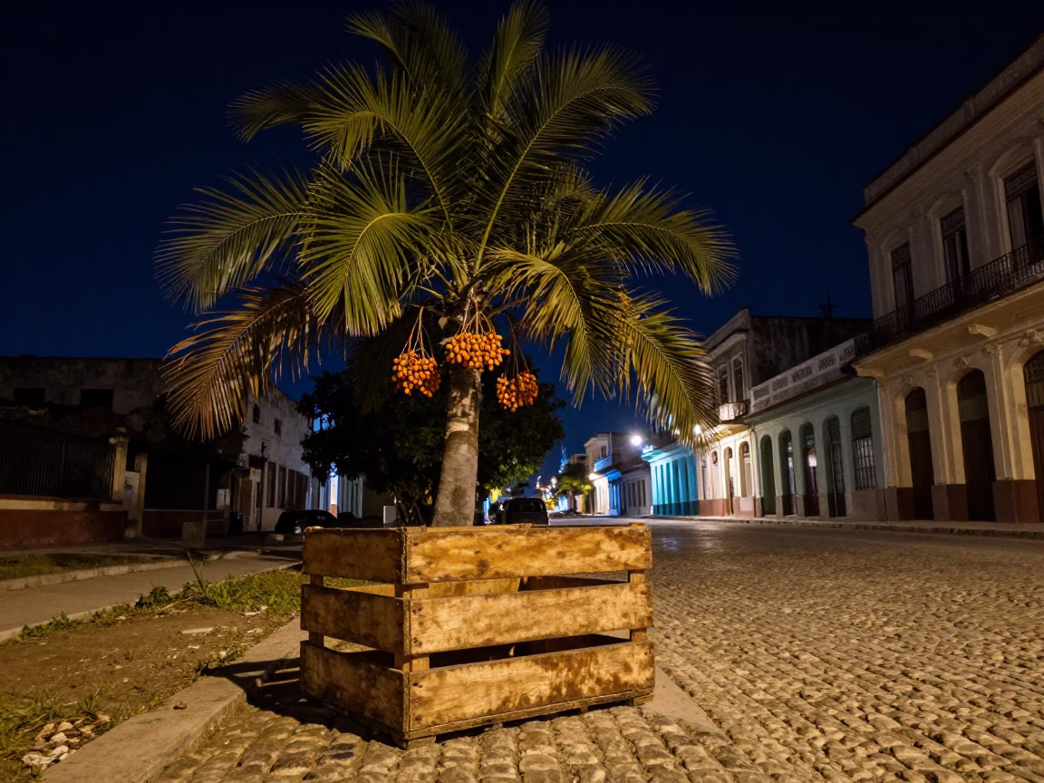 Night Scene in Havana at The Deepest Night Sky Light in in Havana, Cuba