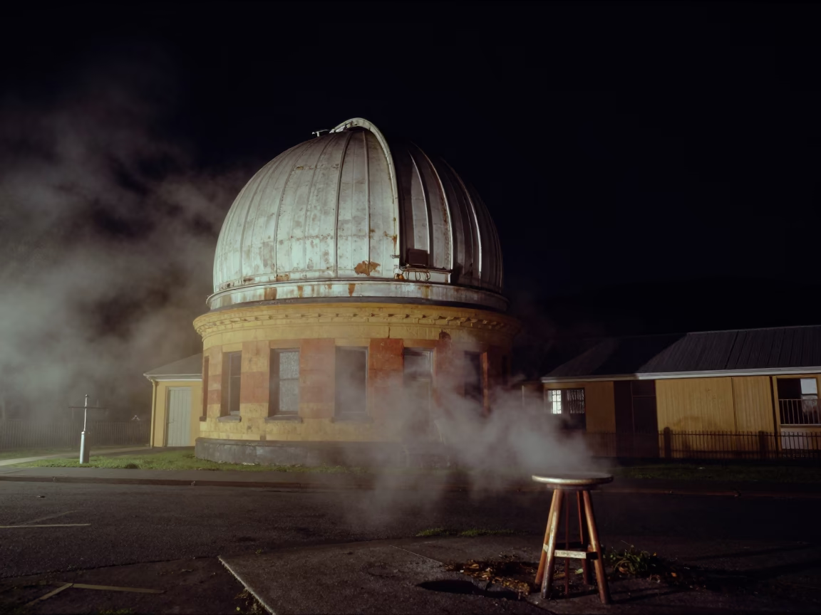 Night Scene in Hobart Tasmania Australia with Steam Haze and Abandoned Observatory Dome in in Hobart, Tasmania, Australia