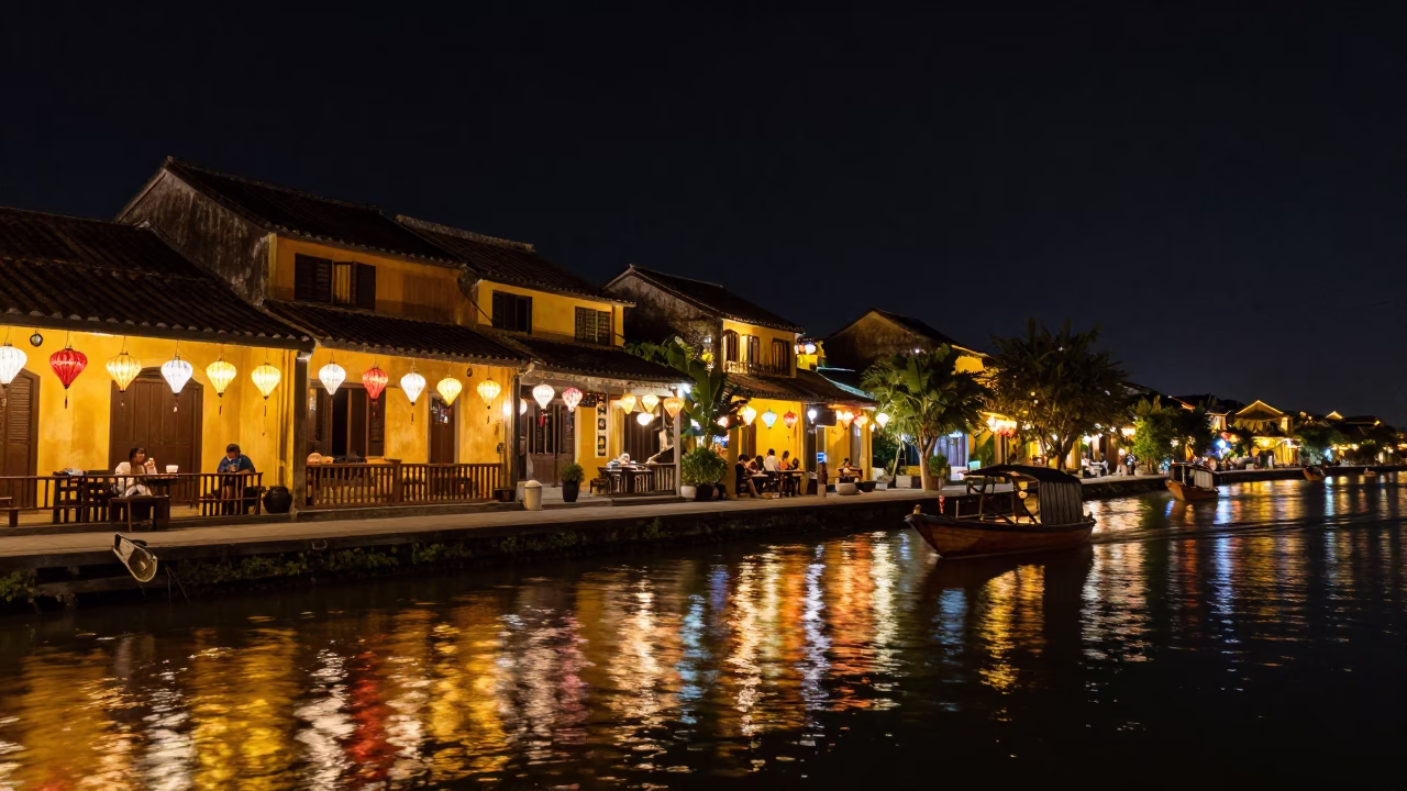Night Scene in Hoi An at Deep In The Night Light in in Hoi An, Vietnam