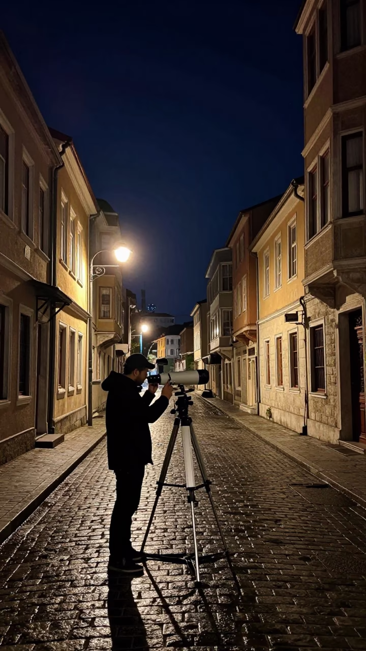 Night Scene in Istanbul at The Deepest Night Sky Light in in Istanbul, Turkey
