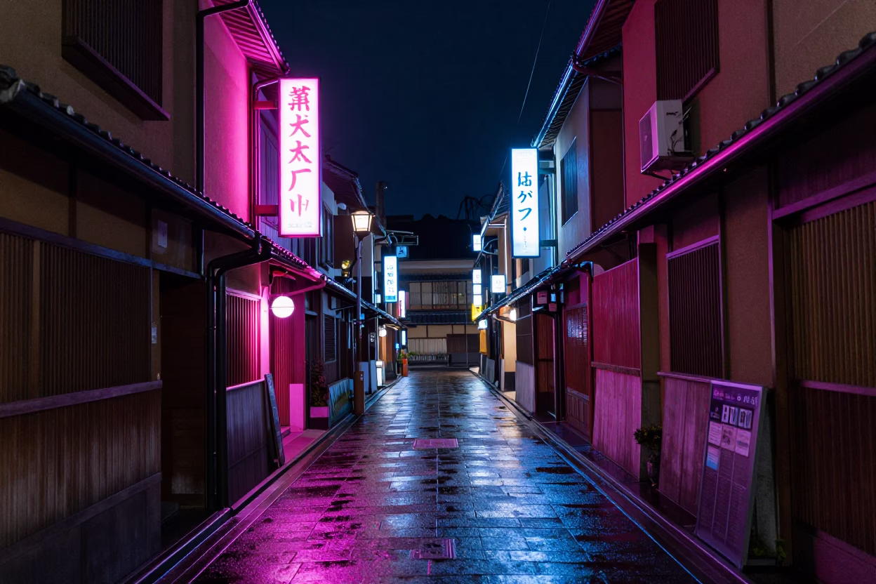 Night Scene in Kyoto at The Deepest Night Sky Light in in Kyoto, Japan