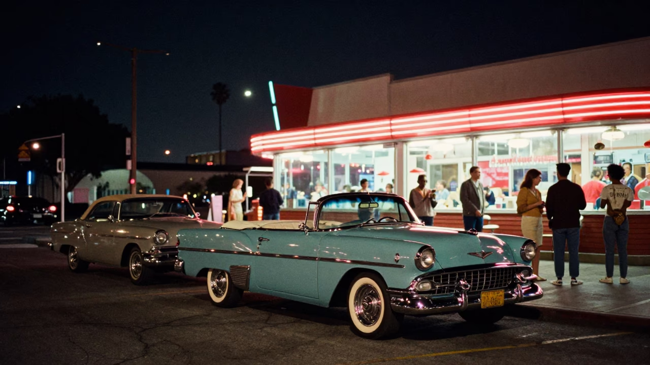 Night Scene in Los Angeles at Deep In The Night Light in in Los Angeles, California, United States