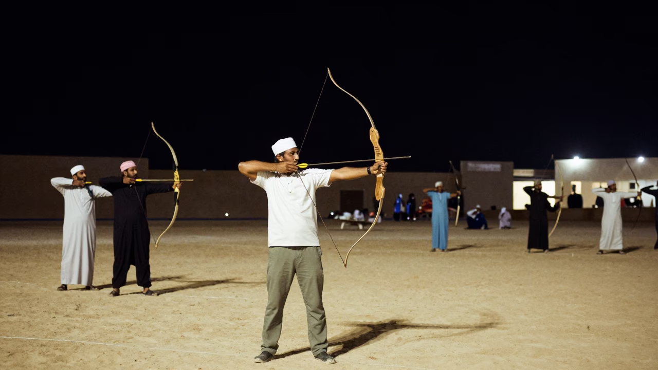 Night Scene in Muscat Oman Traditional Archery Contest Under Deep Sky in in Muscat, Oman