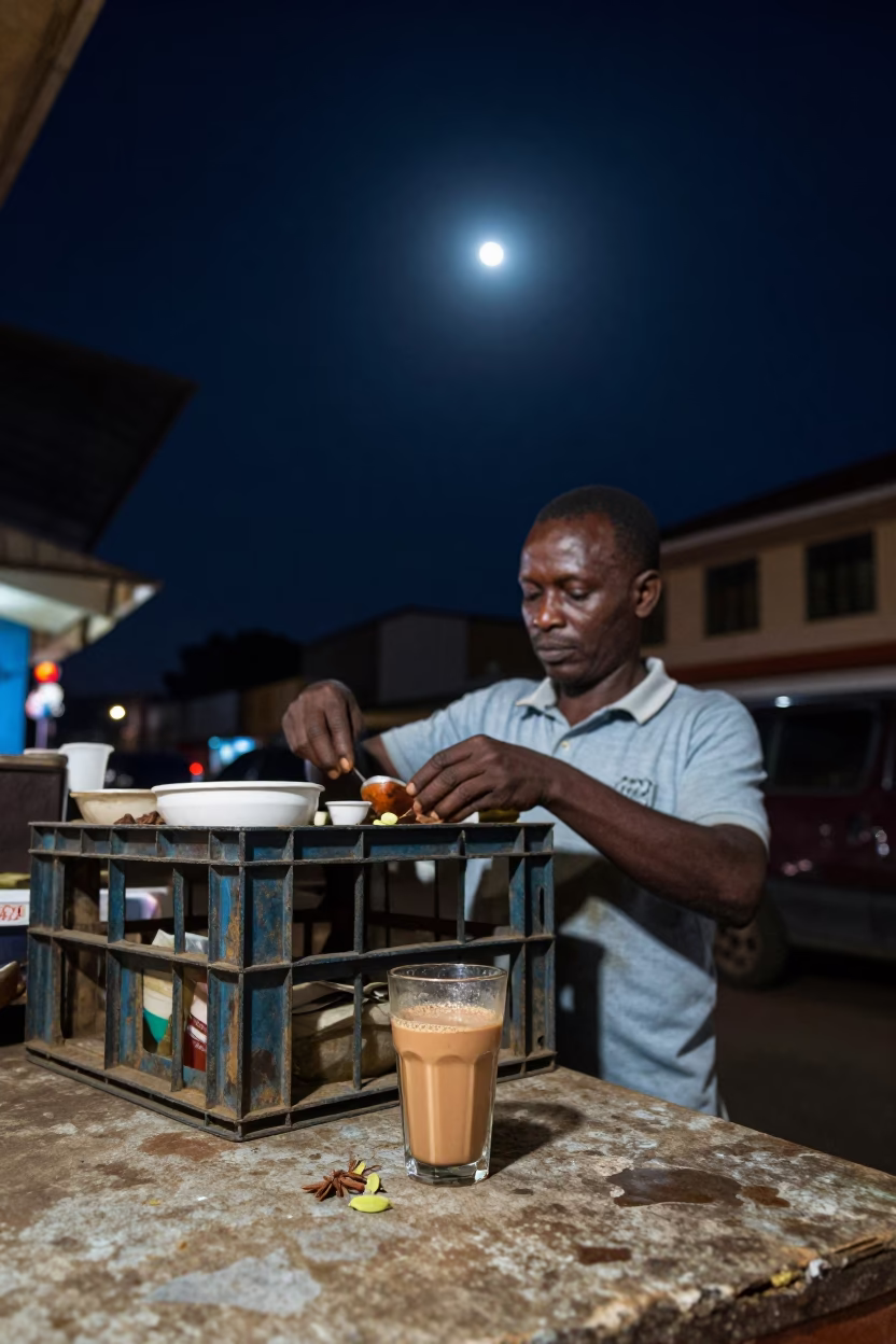 Night Scene in Nairobi at The Deepest Night Sky Light in in Nairobi, Kenya