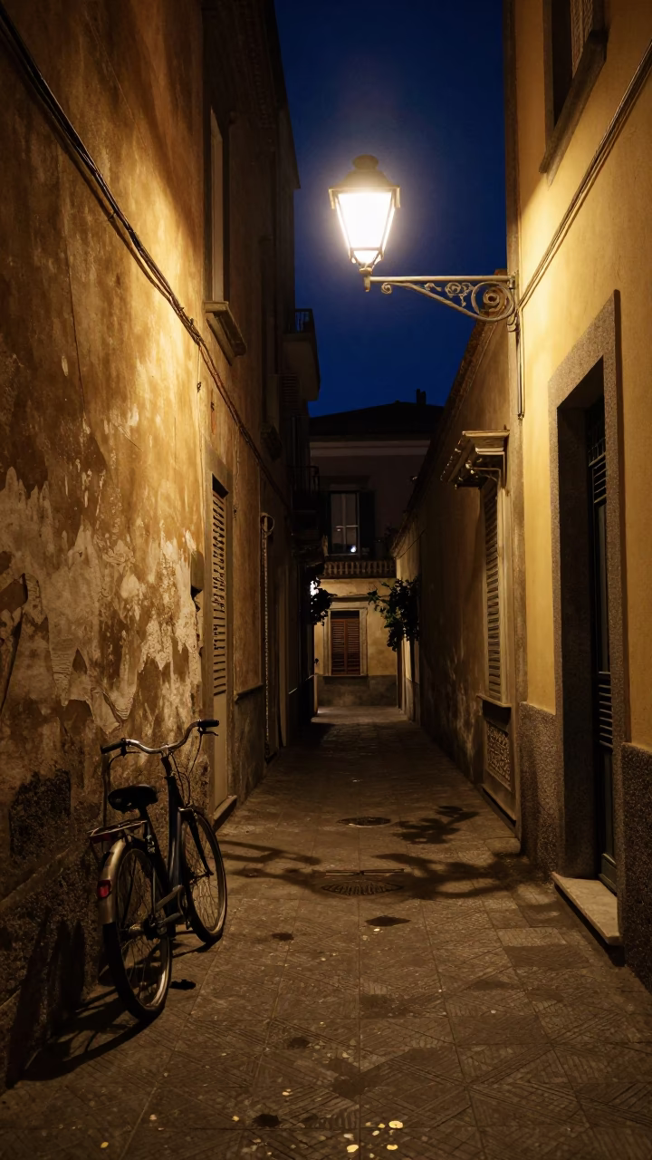 Night Scene in Naples at The Deepest Night Sky Light in in Naples, Italy