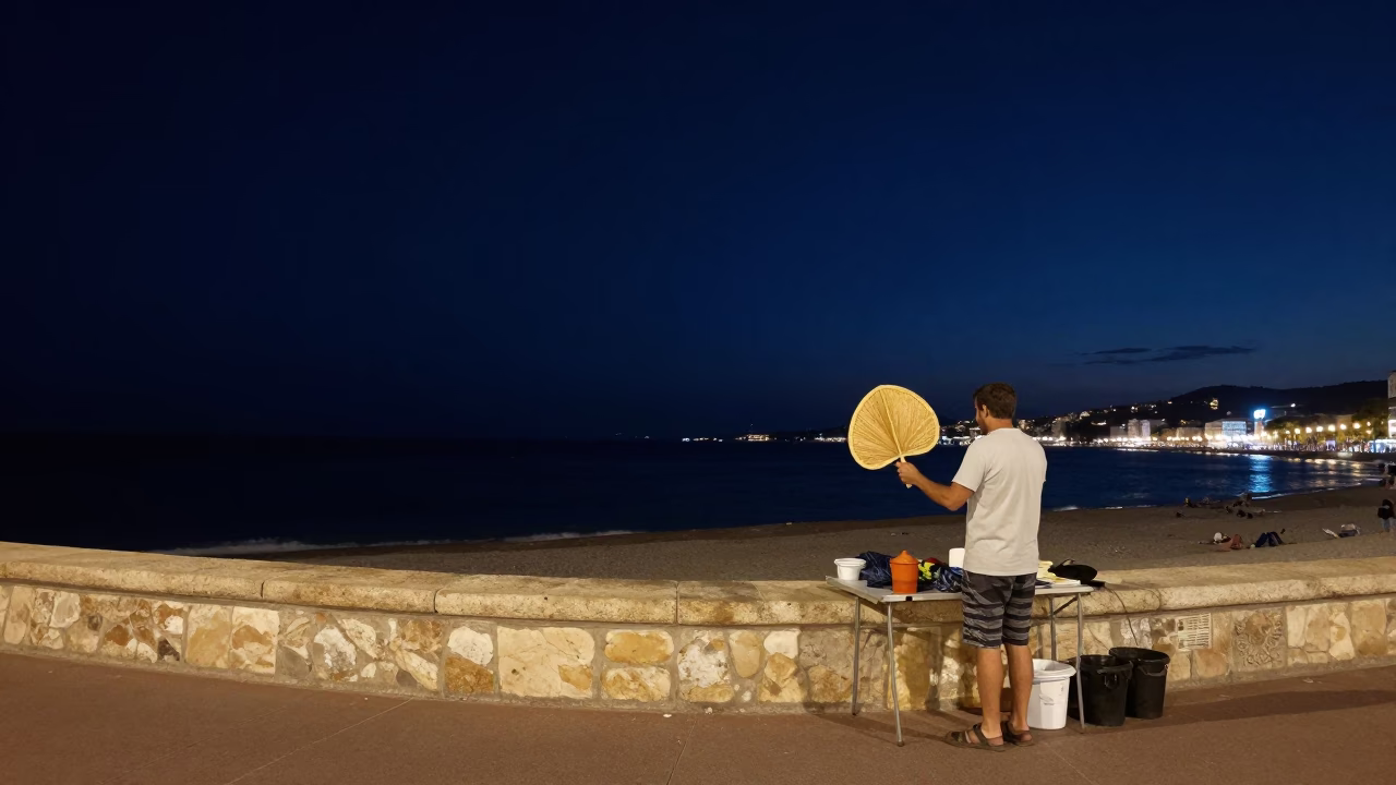 Night Scene in Nice at The Deepest Night Sky Light in in Nice, France