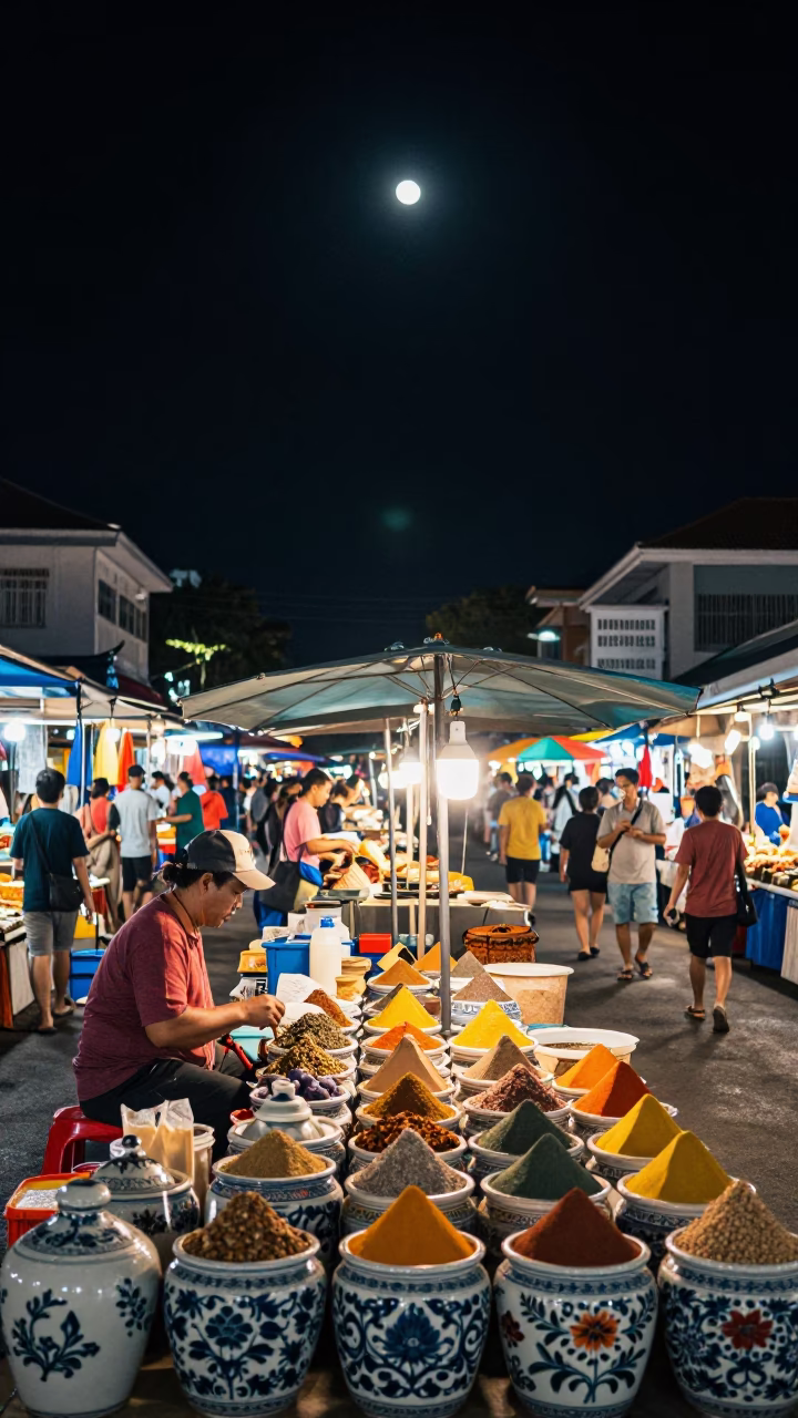 Night Scene in Phuket at The Deepest Night Sky Light in in Phuket, Thailand