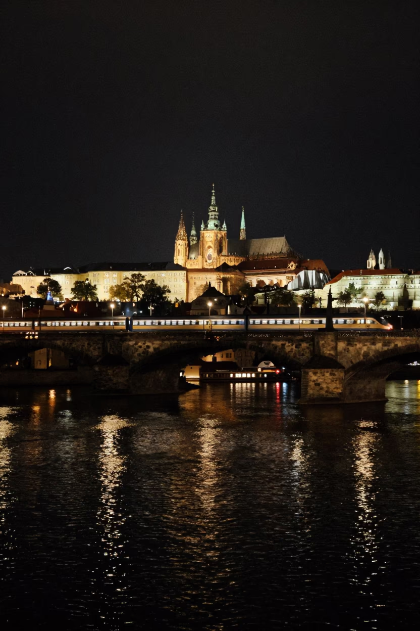 Night Scene in Prague at Deep In The Night Light in in Prague, Czech Republic