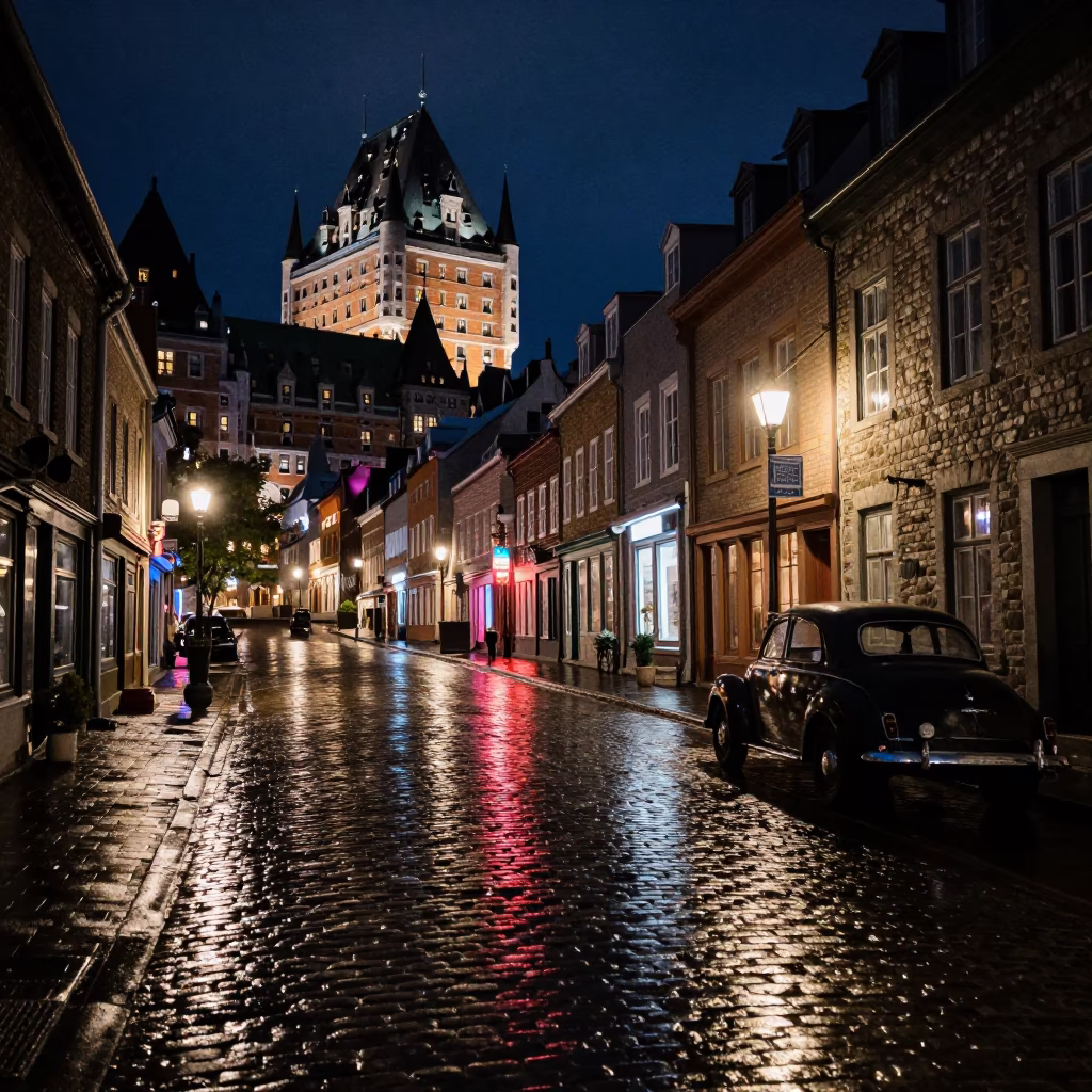 Night Scene in Quebec City at Deep In The Night Light in in Quebec City, Quebec, Canada