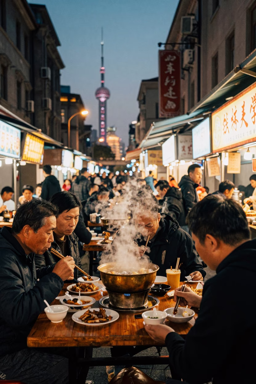 Night Scene in Shanghai at Honeyed Evening Light in in Shanghai, China