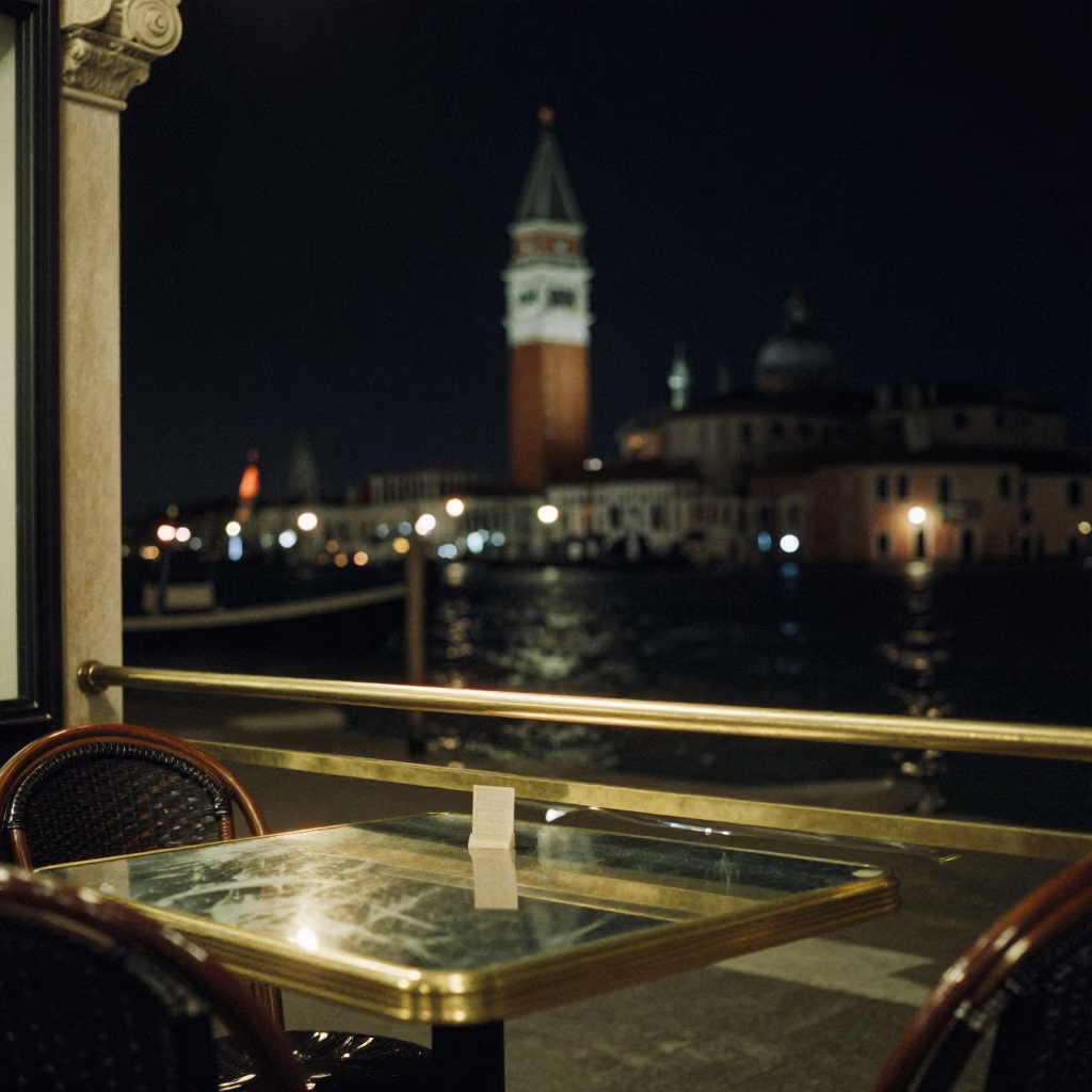 Night Scene in Venice at The Deepest Night Sky Light in in Venice, Italy
