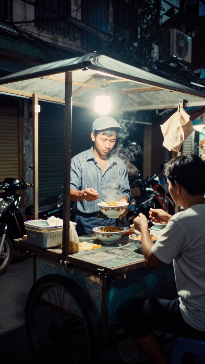 Night Service in Hanoi at Late At Night Light in in Hanoi, Vietnam