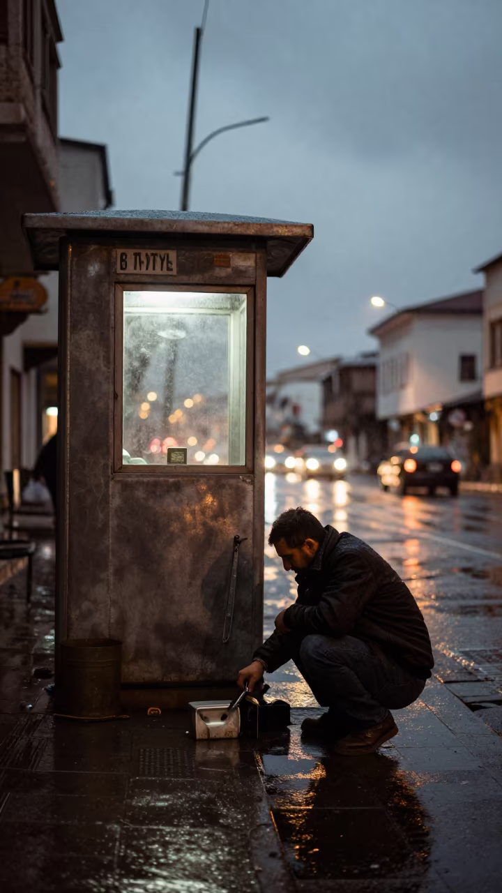 Night Sharpener by Rain-Darkened Kiosk Tarsus in by a rain-darkened kiosk in Tarsus
