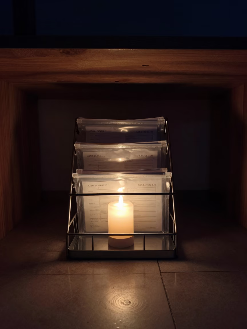 Night Shift Air Waybill Pouch Rack Candlelight in on a writing desk in Afyonkarahisar